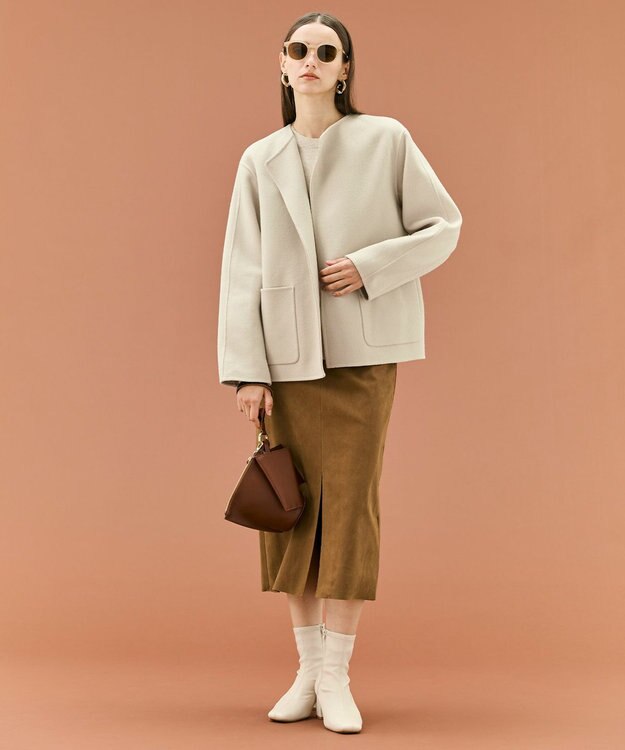 BEIGE， 【WEB限定】PAYSON / ウールリバーノーカラーショートコート Taupe