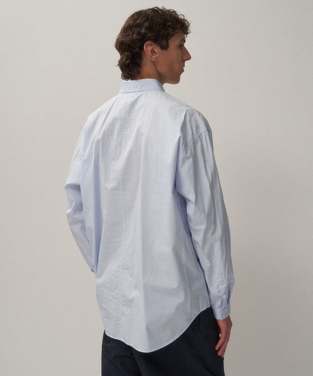 ATON GIZA BROAD | ウォッシュドシャツ - UNISEX SAX STRIPE