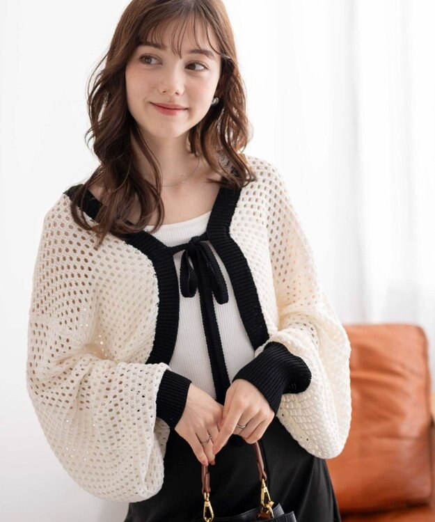 WEGO 【紫外線対策/手洗い可】メッシュリボンボレロ ホワイト