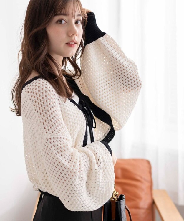 WEGO 【紫外線対策/手洗い可】メッシュリボンボレロ ホワイト