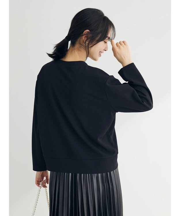 Green Parks カットジョーゼットドットボタンカーディガン Black