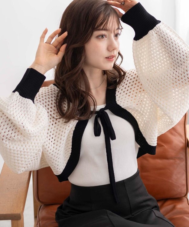 WEGO 【紫外線対策/手洗い可】メッシュリボンボレロ ホワイト