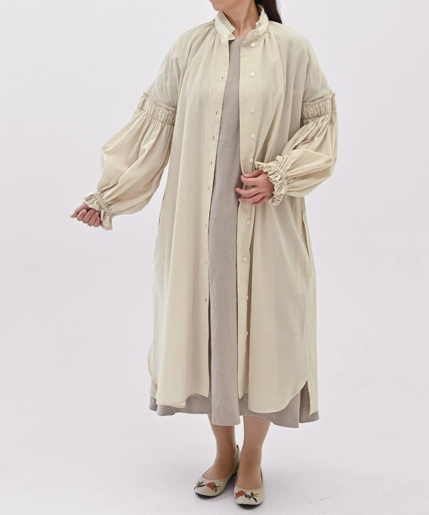 muuc 〈コットン100%強撚糸〉〈2WAY〉〈遠州織物の工場で織られた上質な生地〉〈シースルー〉〈ドライタッチ〉コットンドビーギャザー 羽織り＆ワンピースドレス ベージュ