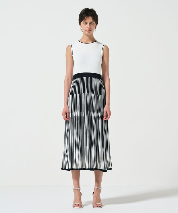 GRACE CONTINENTAL バイカラーシアーニットワンピース ホワイト