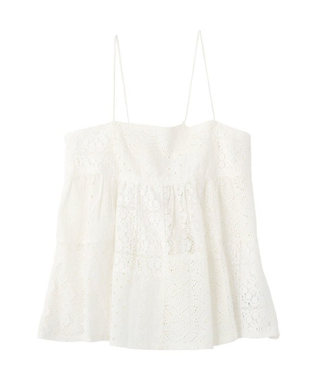 earth music&ecology 【セットアップ対応】【WEB・一部店舗限定】パッチワークレースキャミソール Off White
