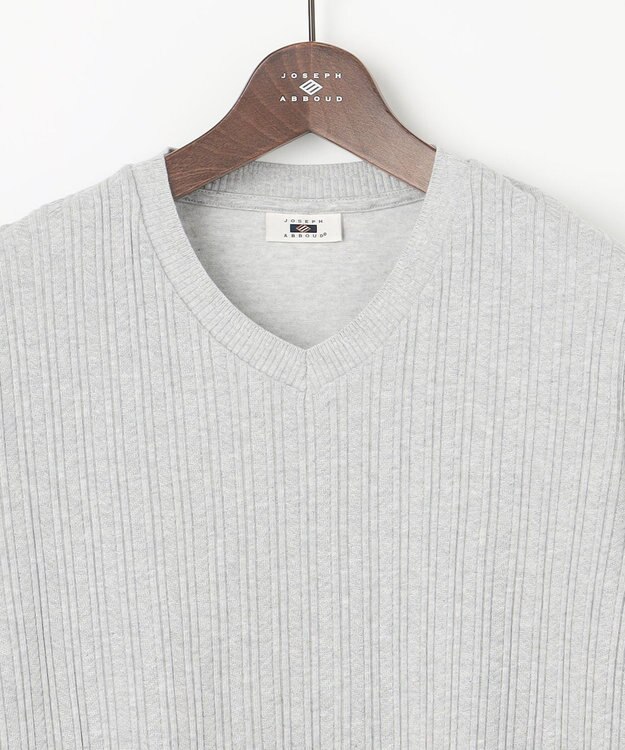 JOSEPH ABBOUD 【キングサイズ・ビジカジ】ストライプリンクス VネックＴシャツ ライトグレー系