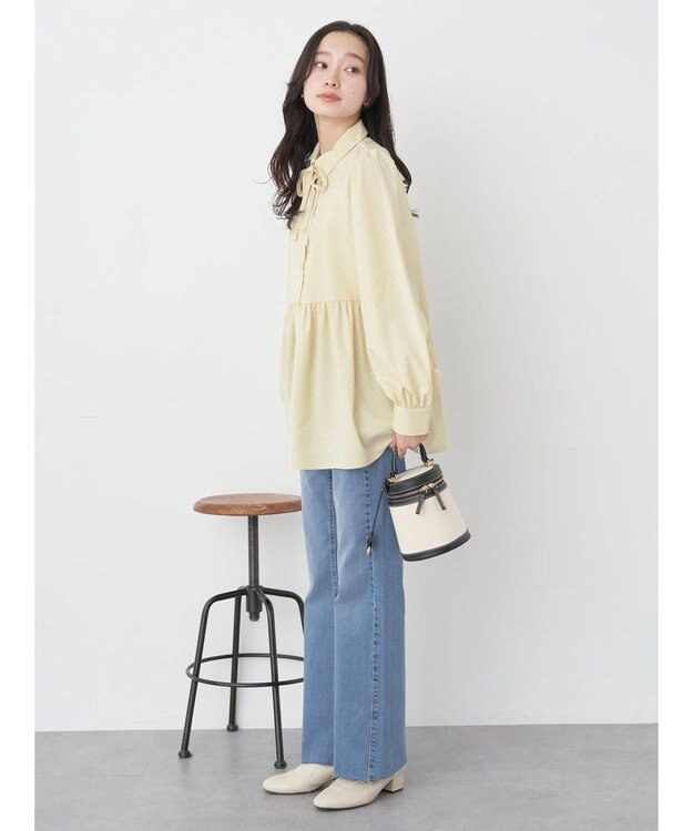 earth music&ecology リボン付き切り替えギャザーシャツチュニック Yellow