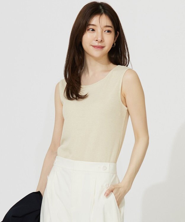 ANY SIS ラメテレコ タンクトップ シャンパン