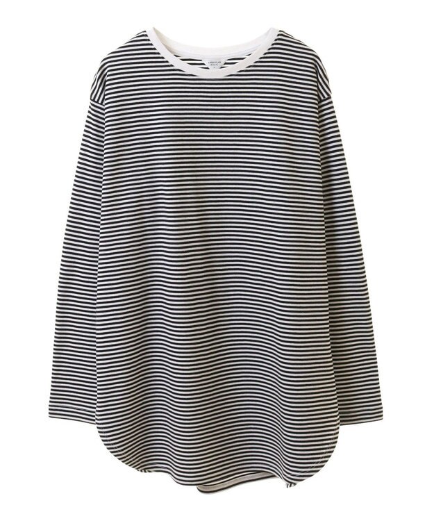 AMERICAN HOLIC クルーネックロングカットプルオーバー Border Black