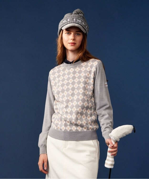 23区GOLF 【WOMEN】【ウォッシャブル】アーガイル ニット ライトグレー系5