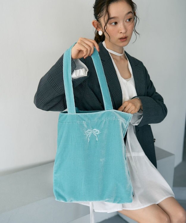 earth music&ecology 【WEB限定】ベロアトートバッグ Mint