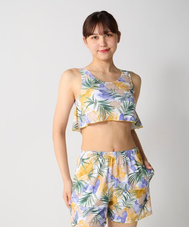 OP／FILA 【Ocean Pacific】裾ブラウジングTシャツ付き４点セット水着 イエロー