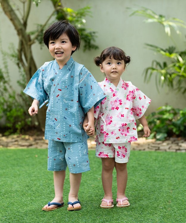 MIKI HOUSE HOT BISCUITS 【ミキハウス】【80-150cm】 金魚・とんぼ和柄の甚平スーツ ブルー