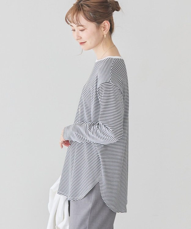 AMERICAN HOLIC クルーネックロングカットプルオーバー Border Black