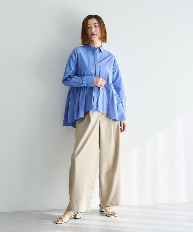 YECCA VECCA ペプラムギャザーシャツ Blue