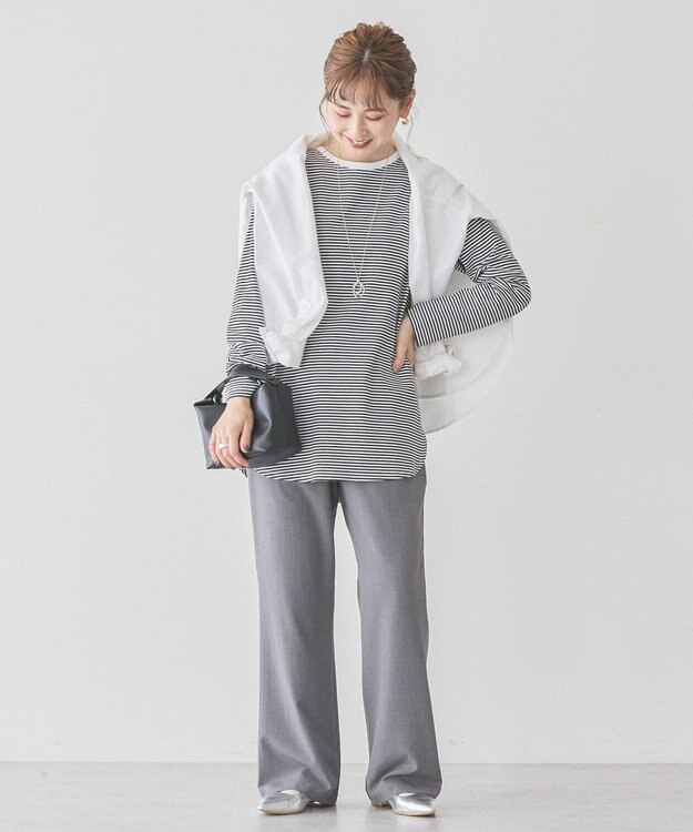 AMERICAN HOLIC クルーネックロングカットプルオーバー Border Black