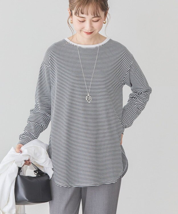 AMERICAN HOLIC クルーネックロングカットプルオーバー Border Black