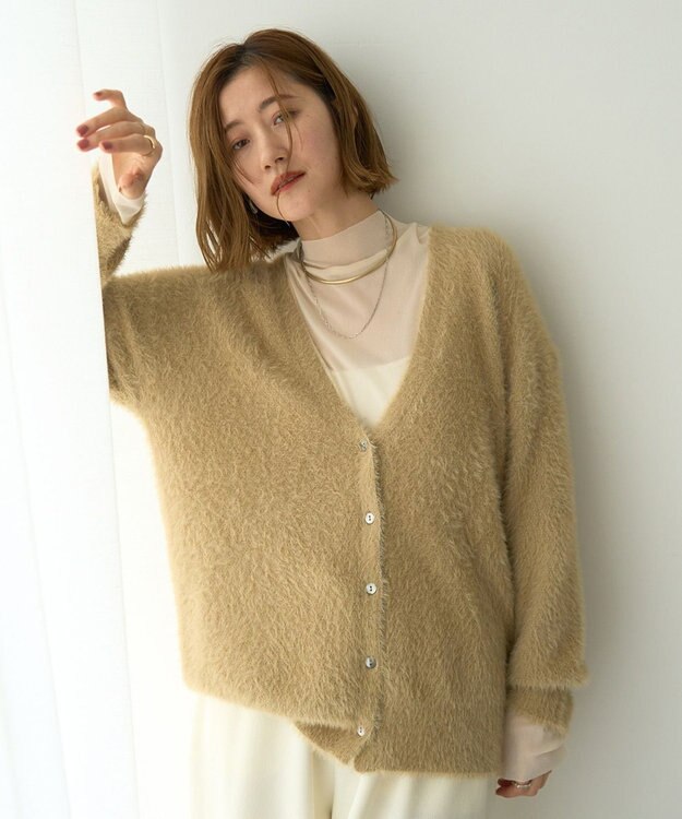 YECCA VECCA ラメシャギーカーディガン Beige