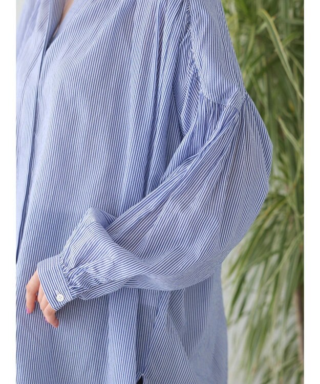 AMERICAN HOLIC カルゼギャザーシャツチュニック Stripe Navy