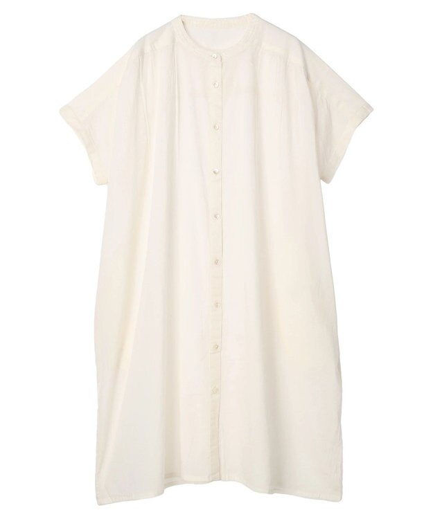 Green Parks インド綿 　ギャザー５分袖チュニック Off White