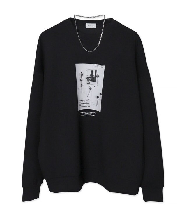 WEGO 【２点セット】アクセ付きフォトグラフィックプルオーバー ブラック