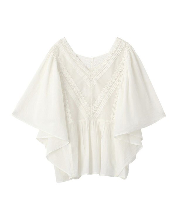 earth music&ecology 【WEB・一部店舗限定】【綿100％】レース＆ピンタックポンチョ Off White