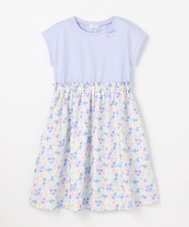 ANY KIDS 【接触冷感】ひんやり ドッキングワンピース サックスブルー×花柄