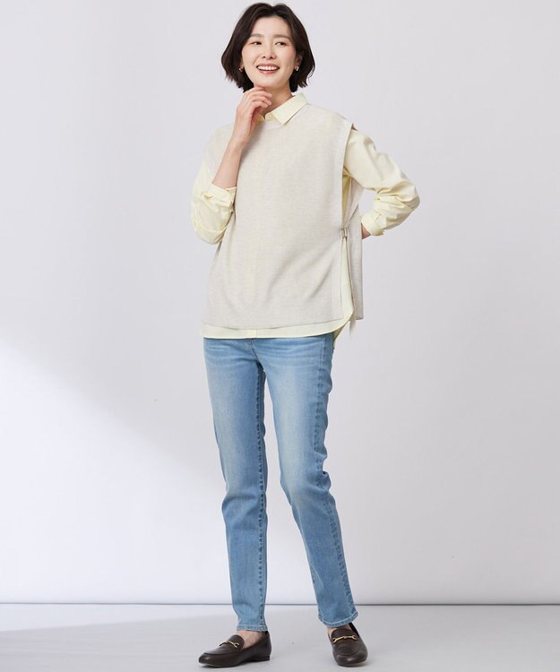 J.PRESS LADIES S 【洗える】BASIC STRETCH DENIM スキニー パンツ ブリーチ系