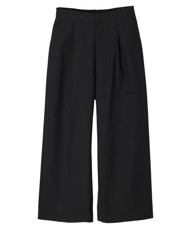 Green Parks 綿麻混タックストレートワイドパンツ Black