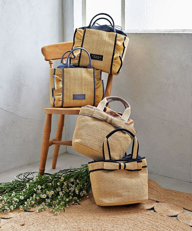 TOCCA TRIM WAVES BASKET かごバッグ スカイブルー系