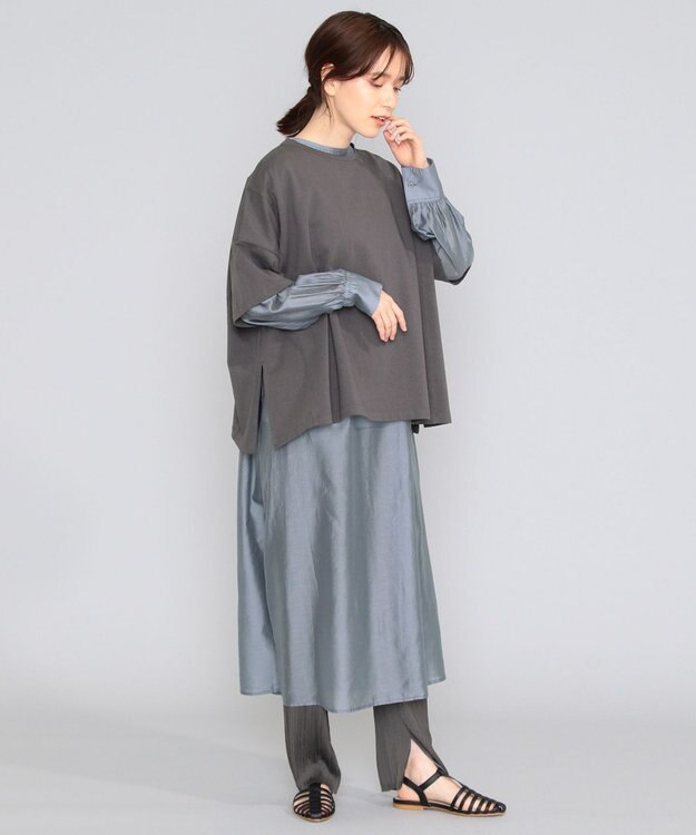 SHARE PARK LADIES 【洗える】アンティークサテンプリーツパンツ グレー系