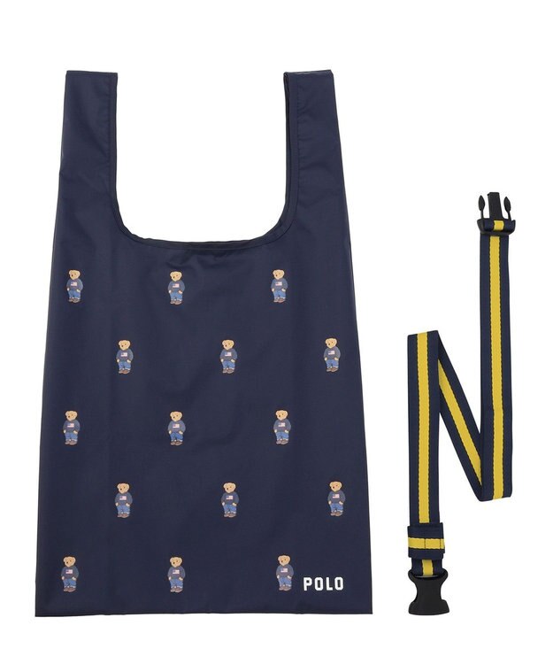 MOONBAT POLO RALPH LAUREN ベルト付きレインバッグ ポロベア総柄／撥水 透湿 ネイビーブルー