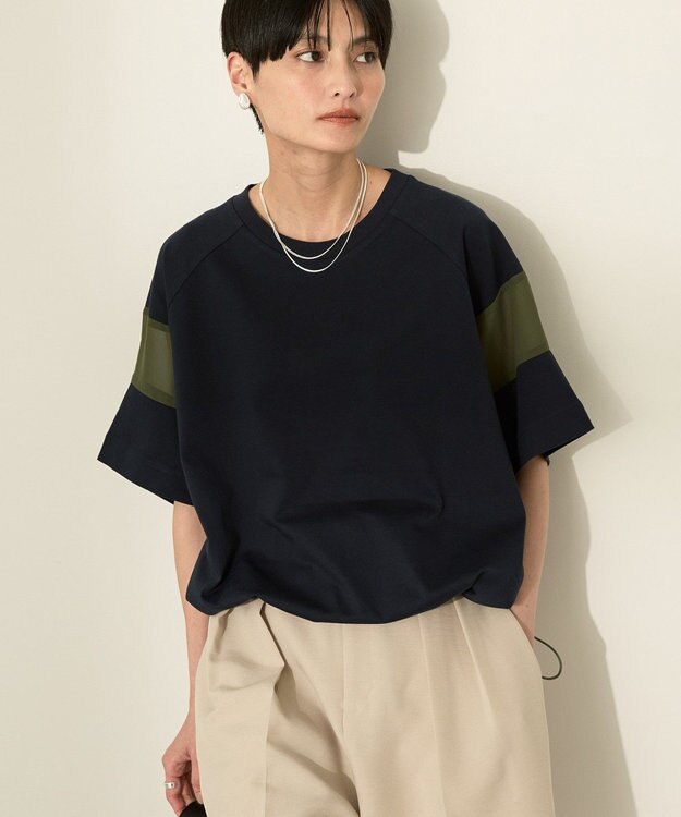 AMERICAN HOLIC 異素材ライン切替プルオーバー Navy