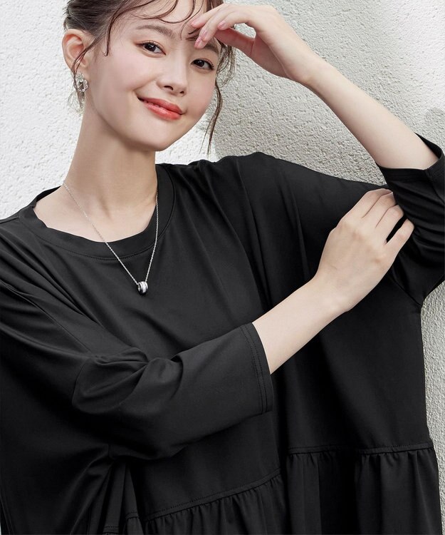 Tiaclasse 【洗える】ギャザーポンチョカットソープルオーバー ブラック