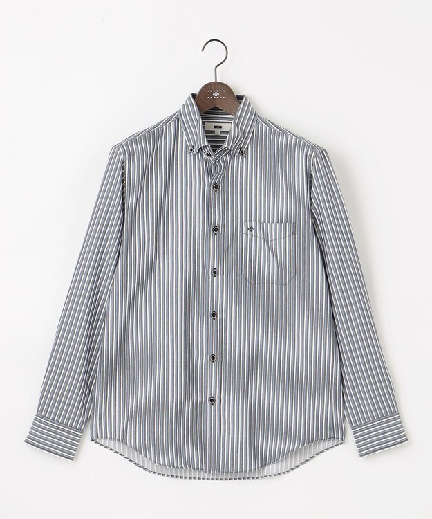 JOSEPH ABBOUD 【柔らか・光沢感】コットンビエラストライプ シャツ ネイビー系1