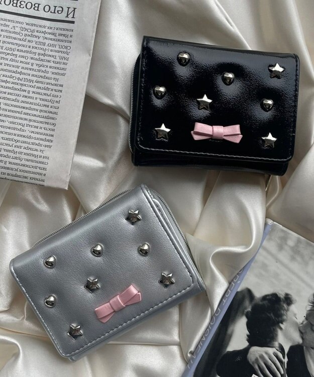 WEGO スタッズリボンウォレット シルバー