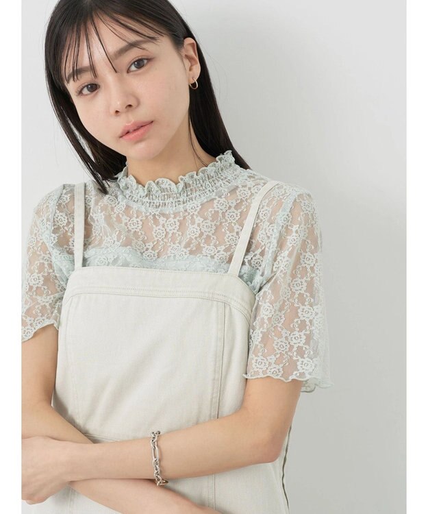 earth music&ecology レースドッキング半袖プルオーバー Mint