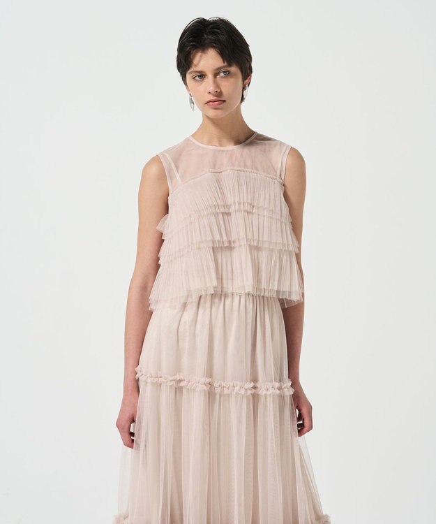 GRACE CONTINENTAL チュールフリルノースリーブ ベージュ