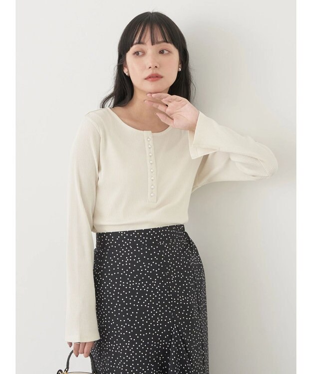 earth music&ecology パールヘンリーリブプルオーバー Off White
