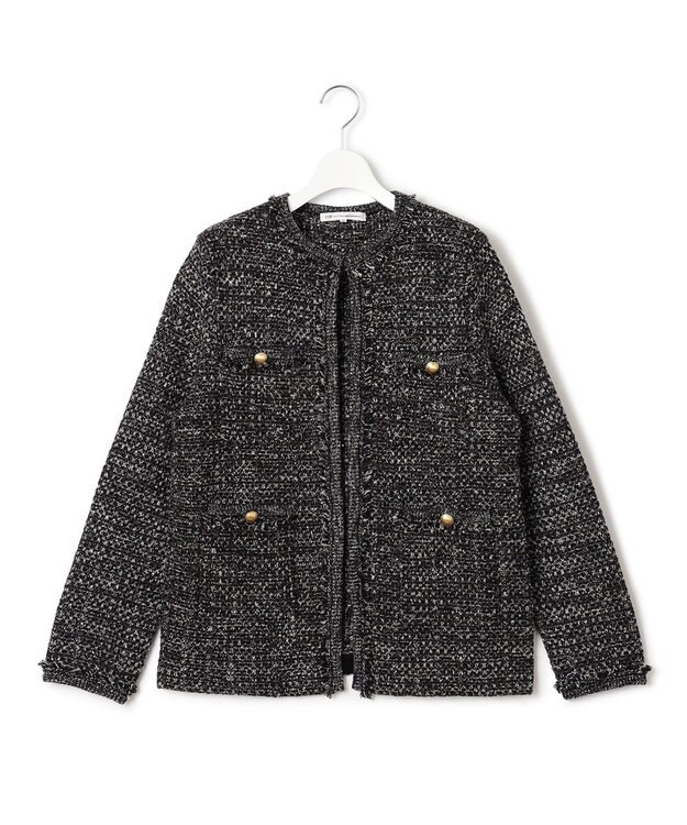 23区 L ファンシーツイード ニットジャケット ブラック系5