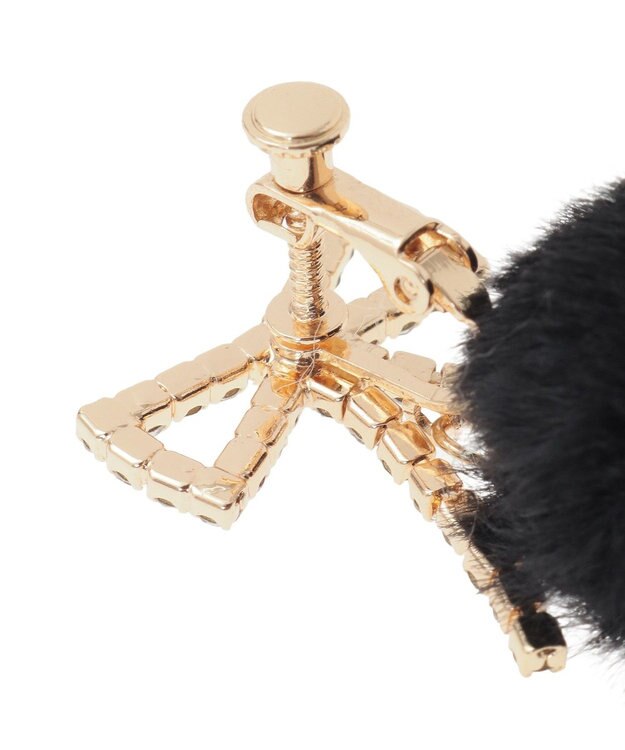 Maison de FLEUR フェイクファービジューリボンイヤリング Black