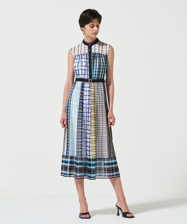 GRACE CONTINENTAL マルチチェックワンピース ネイビー