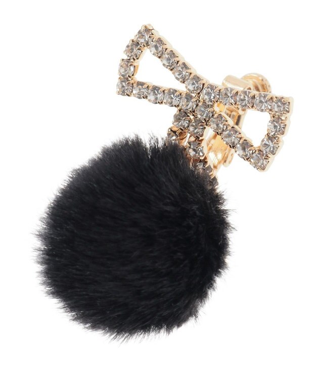 Maison de FLEUR フェイクファービジューリボンイヤリング Black