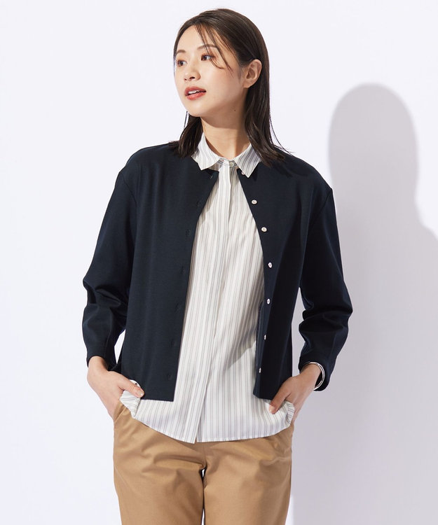 J.PRESS LADIES L グログランジャージー カーディガン ネイビー系