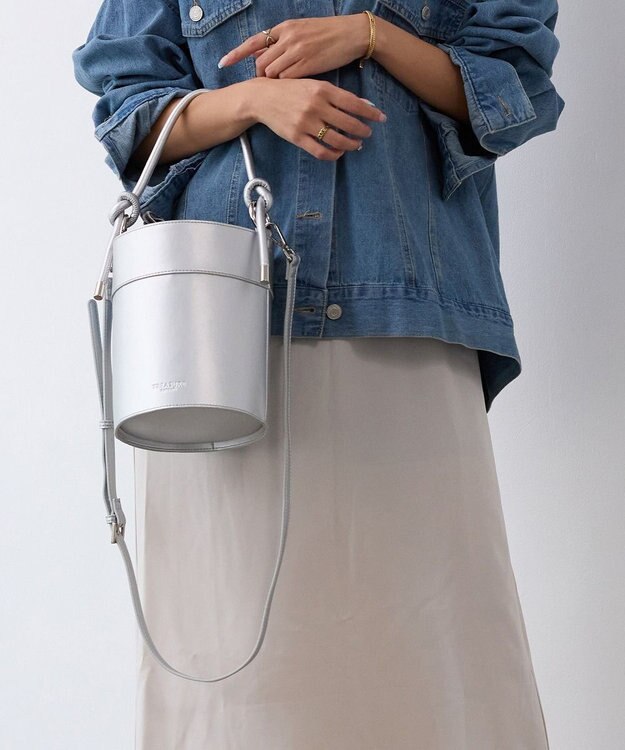 TOPKAPI 【TREASURE TOPKAPI】フェイクレザー バケツ 巾着 ショルダー バッグ シルバー