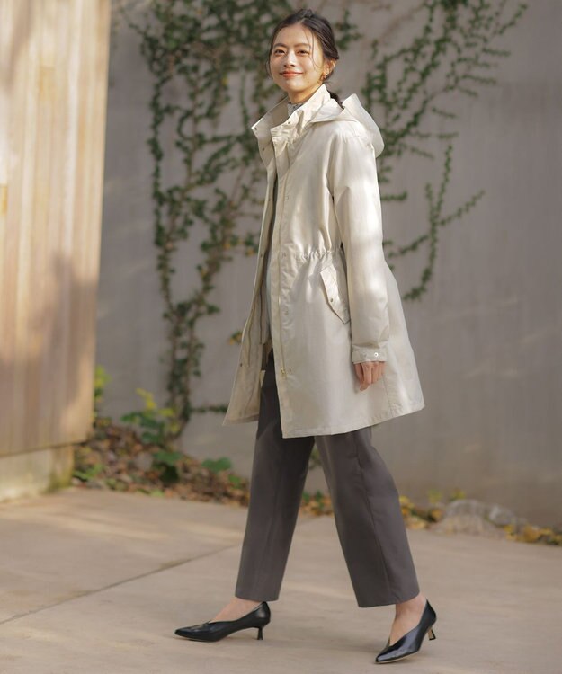 J.PRESS LADIES L 【2way・ライナー付き】スパンライクナイロンタッサー フーデッド コート ライトベージュ系