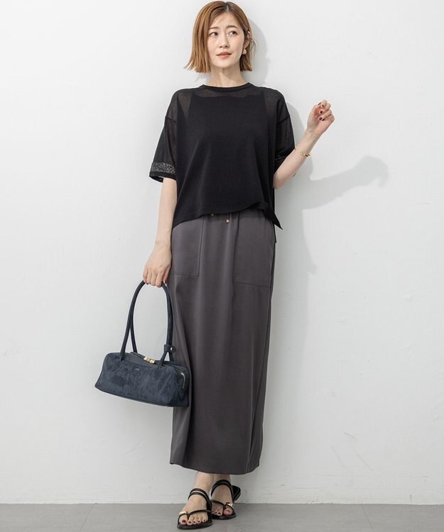 23区 【撥水加工/洗える】スムースサテン Iライン スカート グレー系