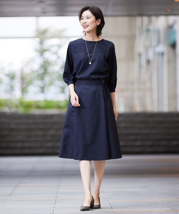 J.PRESS LADIES S 【セットアップ対応・洗える・UVケア・速乾】OXIJEWELストレッチ ブラウス ネイビー系