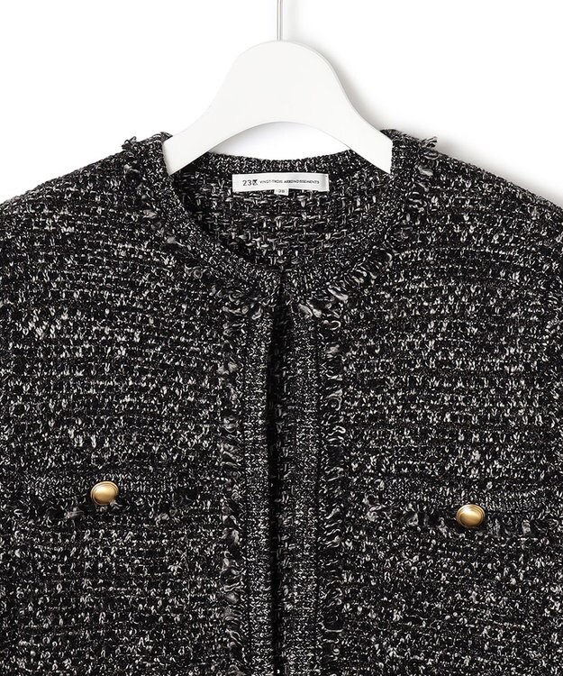 23区 L ファンシーツイード ニットジャケット ブラック系5