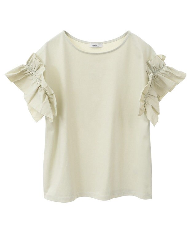 earth music&ecology 【接触冷感/洗濯機可】ギャザーフリルスリーブカットソー Yellow